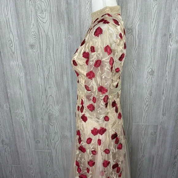 boutique floral embroidered midi dress M vintage look victorian fit & flare NWOT - Picture 7 of 12